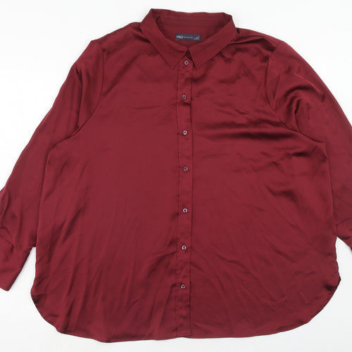 Marks and Spencer Womens Red Polyester Basic Button-Up Size 24 Collared