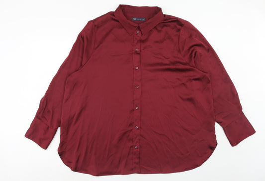 Marks and Spencer Womens Red Polyester Basic Button-Up Size 24 Collared