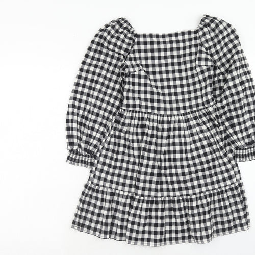 Marks and Spencer Girls Black Check Cotton A-Line Size 9-10 Years Square Neck Pullover