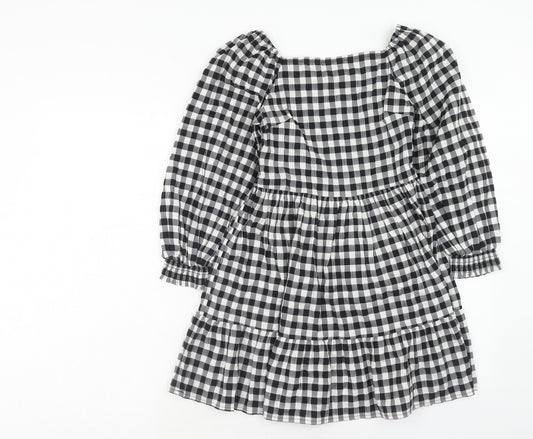 Marks and Spencer Girls Black Check Cotton A-Line Size 9-10 Years Square Neck Pullover