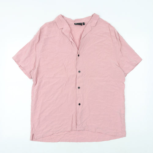 ASOS Mens Pink Viscose Button-Up Size M Collared Button