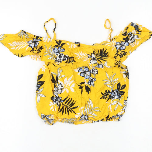 New Look Girls Yellow Floral Viscose Pullover Blouse Size 13 Years Off the Shoulder Pullover
