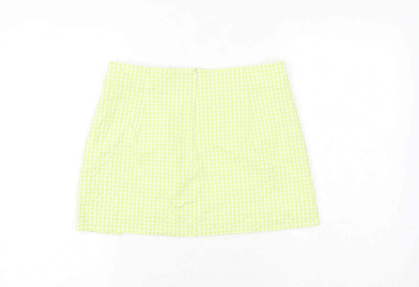 Zara Womens Green Check Cotton Mini Skirt Size XS Zip