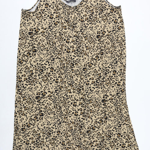 Marks and Spencer Womens Brown Animal Print Viscose Tank Dress Size 22 Round Neck Pullover - Leopard Pattern