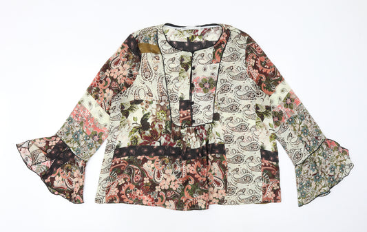 Zara Womens Multicoloured Paisley Polyester Basic Blouse Size XL Round Neck - Flute Sleeve
