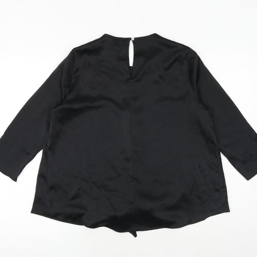 River Island Womens Black Polyester Basic Blouse Size 6 Round Neck - Tie Front Detail