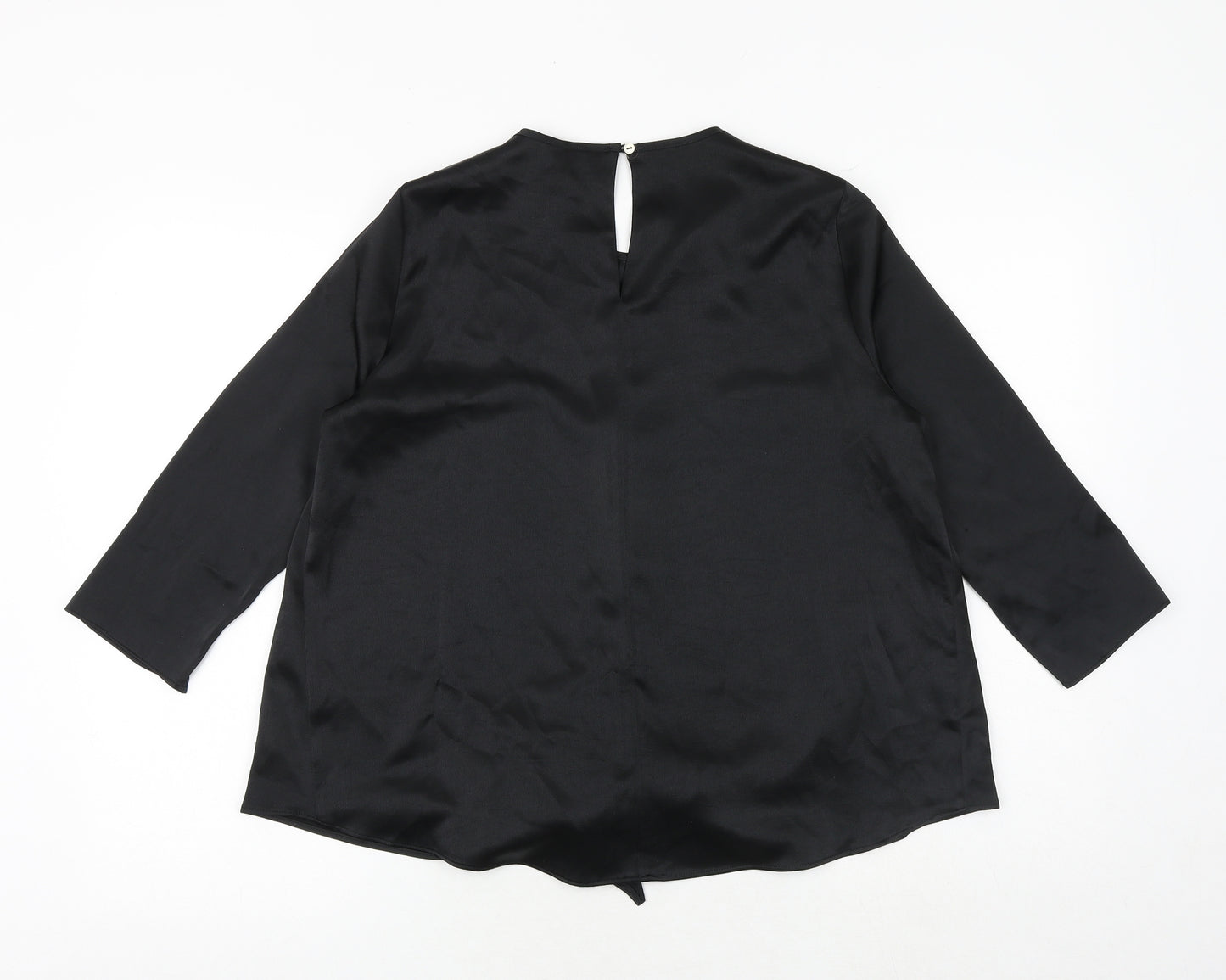 River Island Womens Black Polyester Basic Blouse Size 6 Round Neck - Tie Front Detail