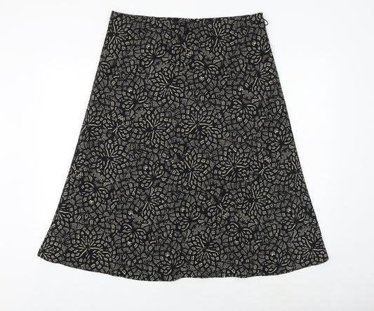 Marks and Spencer Womens Black Geometric Polyester Swing Skirt Size 16