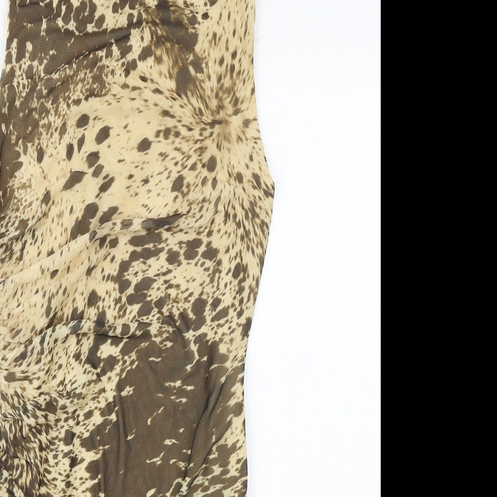 Zara Womens Brown Geometric Polyester A-Line Size M Round Neck Zip