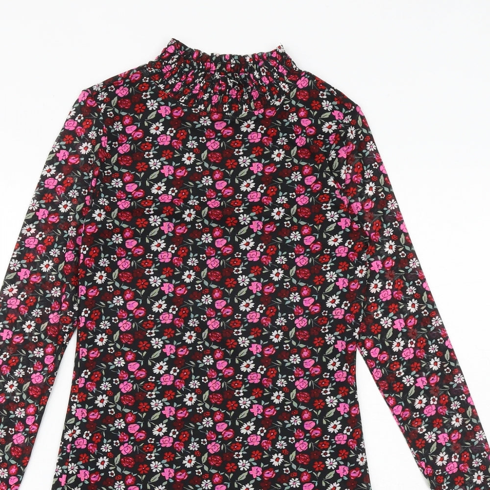 Marks and Spencer Girls Pink Floral Polyester A-Line Size 11-12 Years Mock Neck Pullover