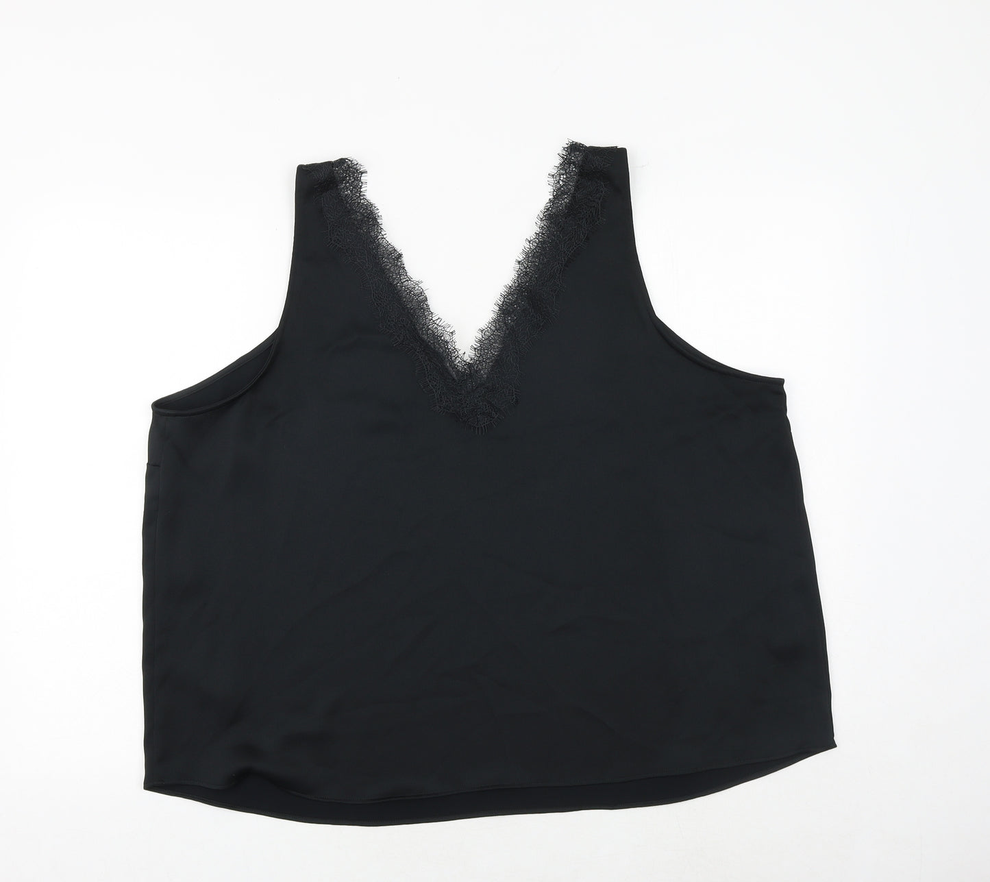 Marks and Spencer Womens Black Polyester Basic Tank Size 24 V-Neck - Lace Details