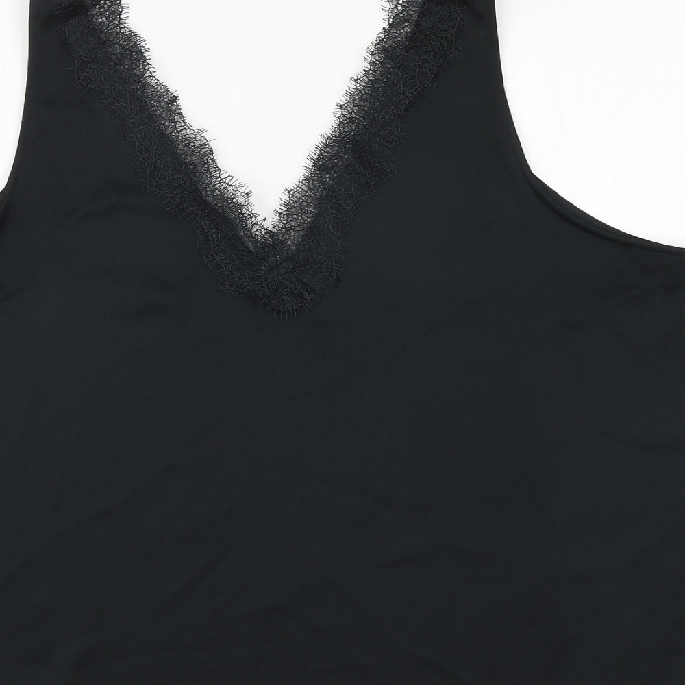 Marks and Spencer Womens Black Polyester Basic Tank Size 24 V-Neck - Lace Details