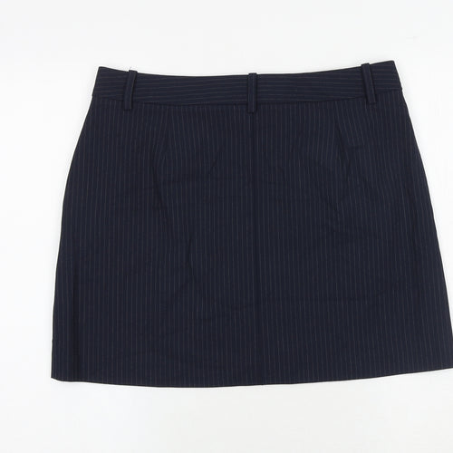 Marks and Spencer Womens Blue Striped Polyester A-Line Skirt Size 14 Zip