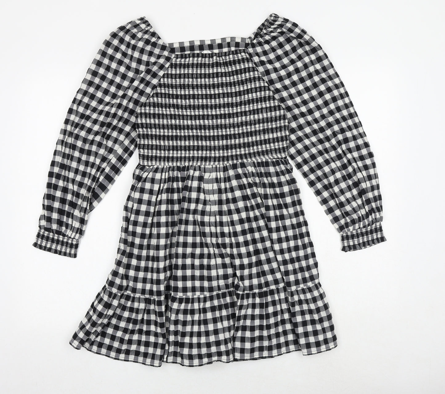 Marks and Spencer Girls Black Check Polyester A-Line Size 11-12 Years Square Neck Pullover