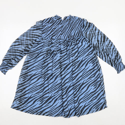 Marks and Spencer Girls Blue Animal Print Polyester Trapeze & Swing Size 8-9 Years Mock Neck Pullover - Zebra Print