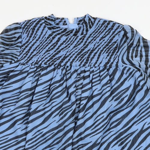 Marks and Spencer Girls Blue Animal Print Polyester Trapeze & Swing Size 8-9 Years Mock Neck Pullover - Zebra Print
