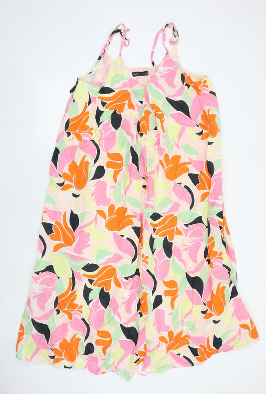 Marks and Spencer Womens Multicoloured Geometric Polyester Slip Dress Size 14 V-Neck Tie