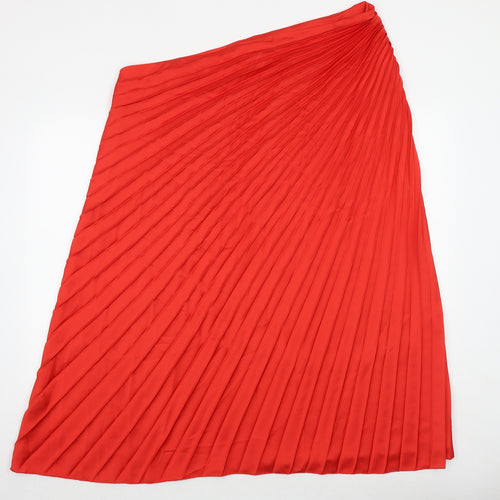 Marks and Spencer Womens Red Polyester Pleated Skirt Size 22 Zip