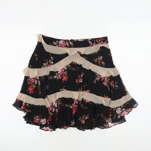 ASOS Womens Black Floral Polyester Skater Skirt Size 10 Zip