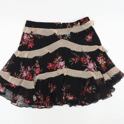 ASOS Womens Black Floral Polyester Skater Skirt Size 10 Zip