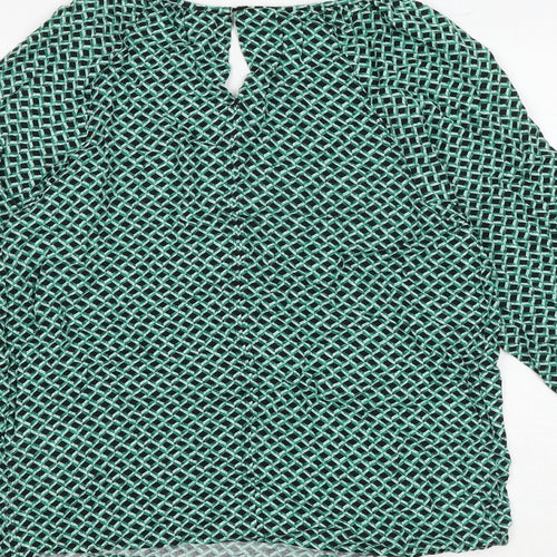 Marks and Spencer Womens Green Geometric Viscose Basic Blouse Size 6 Round Neck