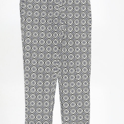 H&M Womens Blue Geometric Cotton Trousers Size 8 Regular Zip