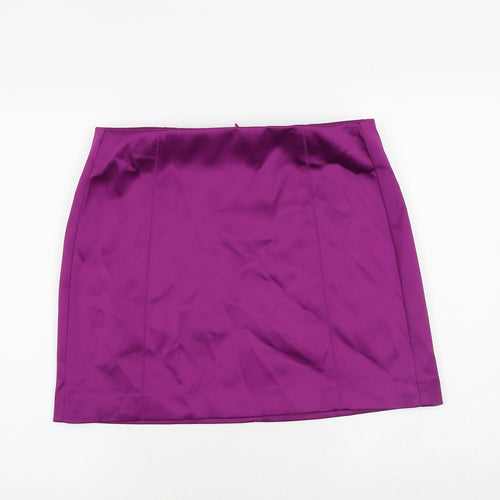 Marks and Spencer Womens Purple Polyester A-Line Skirt Size 14 Zip