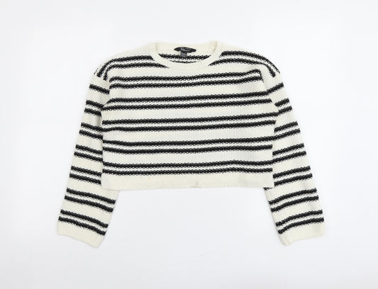 New Look Girls Ivory Round Neck Striped Acrylic Pullover Jumper Size 12-13 Years Pullover