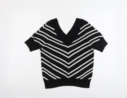 Marks and Spencer Womens Black V-Neck Striped Viscose Pullover Jumper Size 10