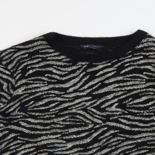 Marks and Spencer Womens Black Round Neck Animal Print Polyamide Pullover Jumper Size L - Tiger Print