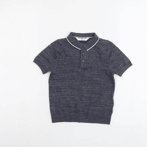 Marks and Spencer Boys Grey Cotton Pullover Polo Size 4-5 Years Collared Button