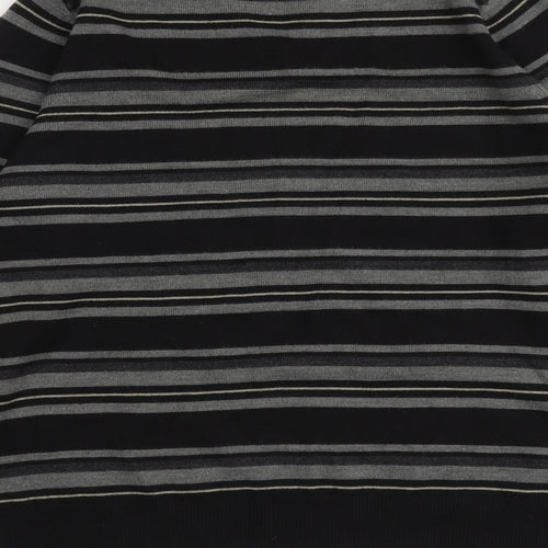 Marks and Spencer Mens Black V-Neck Striped Acrylic Pullover Jumper Size L Long Sleeve