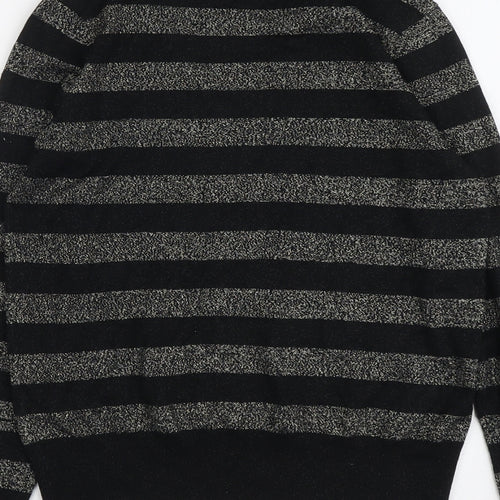 Marks and Spencer Womens Black Collared Striped Viscose Pullover Jumper Size S