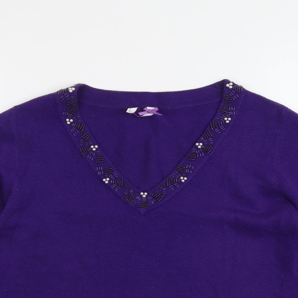 BHS Womens Purple V-Neck Acrylic Pullover Jumper Size 14