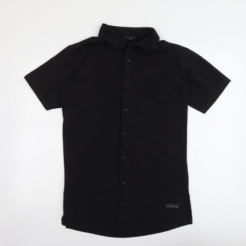 The Couture Club Mens Black Cotton Button-Up Size L Collared Button