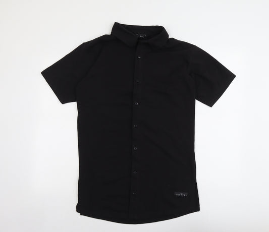 The Couture Club Mens Black Cotton Button-Up Size L Collared Button