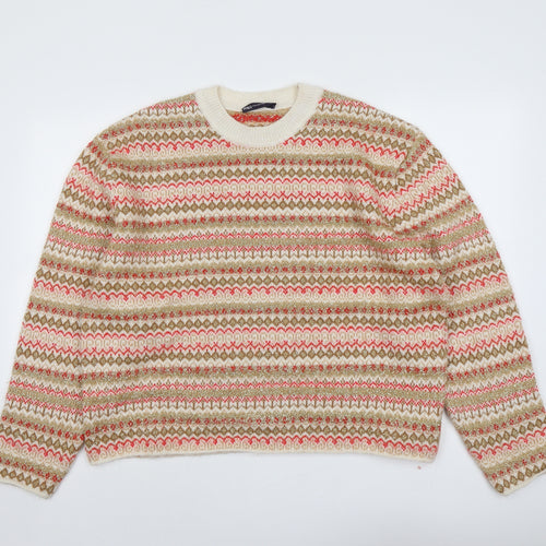 Marks and Spencer Womens Multicoloured Round Neck Geometric Acrylic Pullover Jumper Size L
