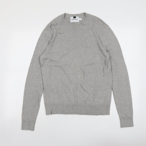 Topman Mens Grey Round Neck Cotton Pullover Jumper Size XS Long Sleeve