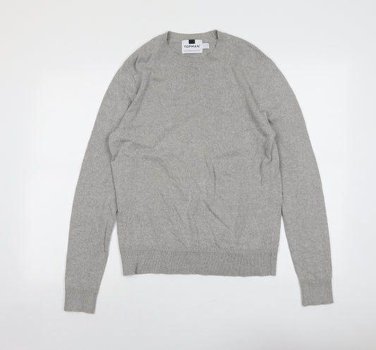 Topman Mens Grey Round Neck Cotton Pullover Jumper Size XS Long Sleeve