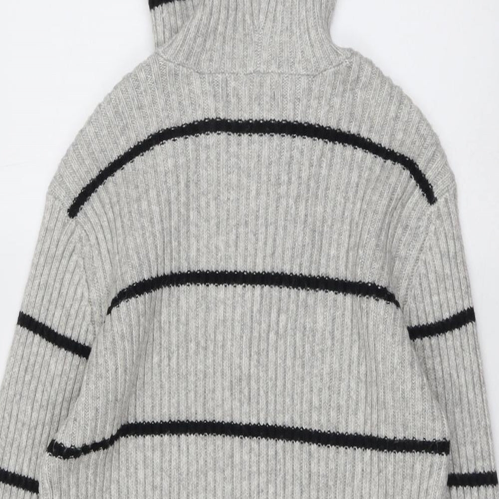 Marks and Spencer Womens Grey Round Neck Striped Polyester Pullover Jumper Size M