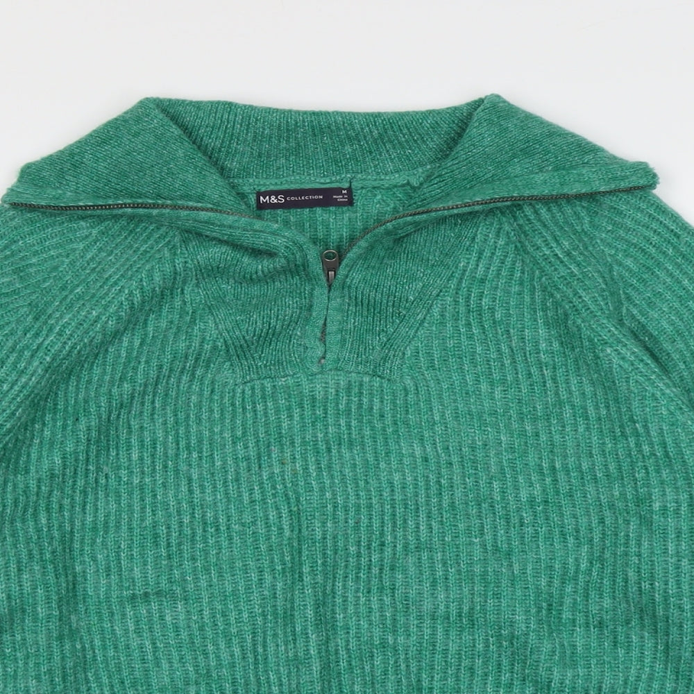 Marks and Spencer Womens Green Collared Acrylic Pullover Jumper Size M