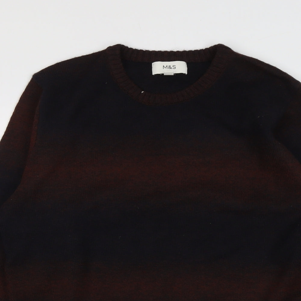 Marks and Spencer Mens Brown Round Neck Geometric Acrylic Pullover Jumper Size M Long Sleeve - Colourblock