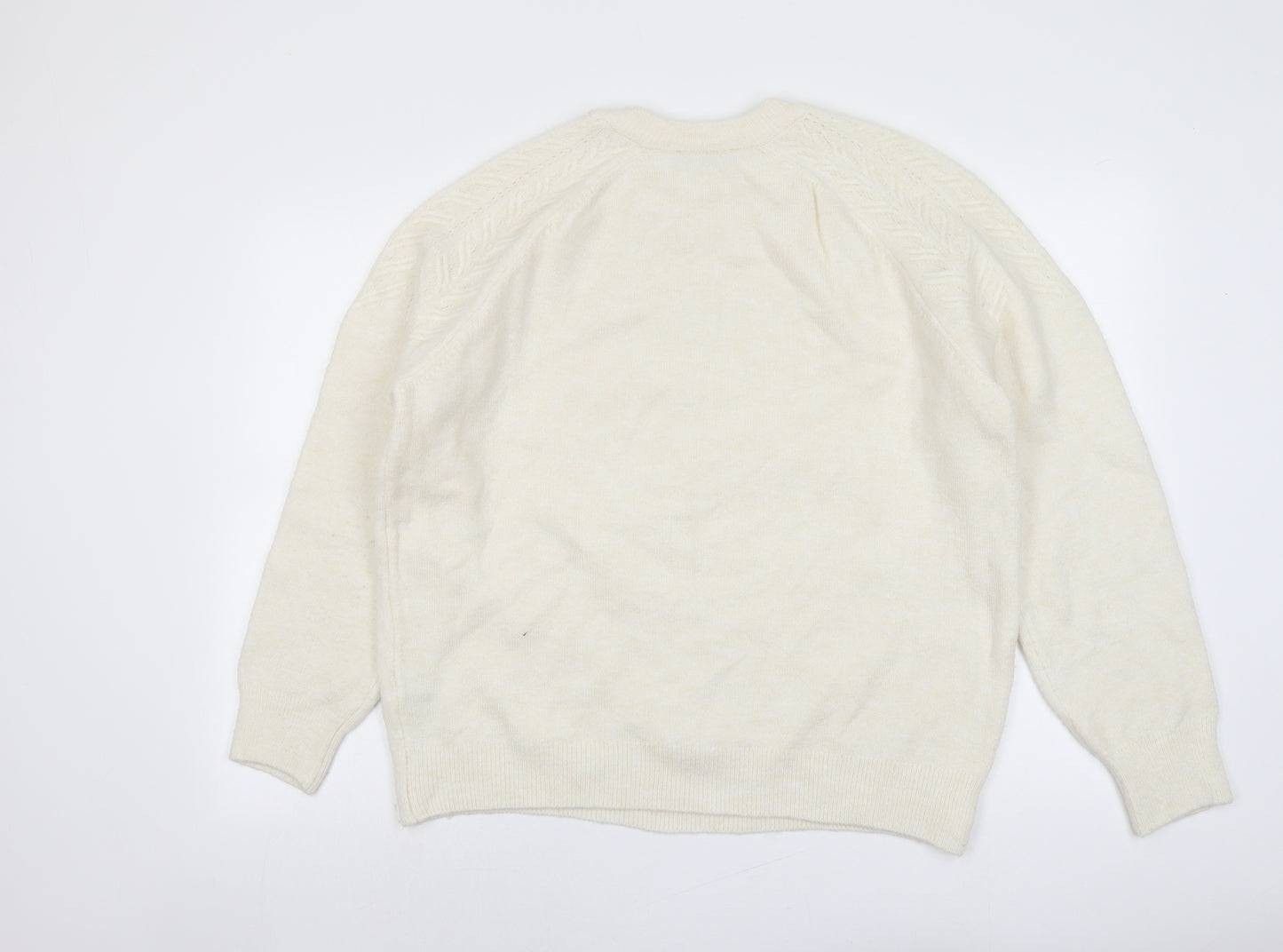 Marks and Spencer Womens Ivory Round Neck Acrylic Pullover Jumper Size L