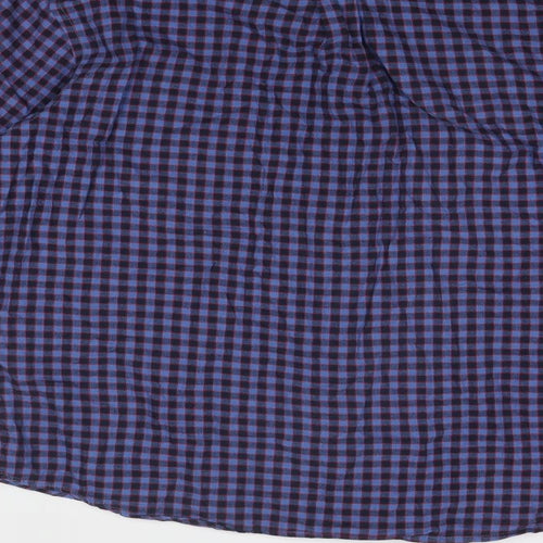 EWM Mens Blue Check Cotton Button-Up Size XL Collared Button