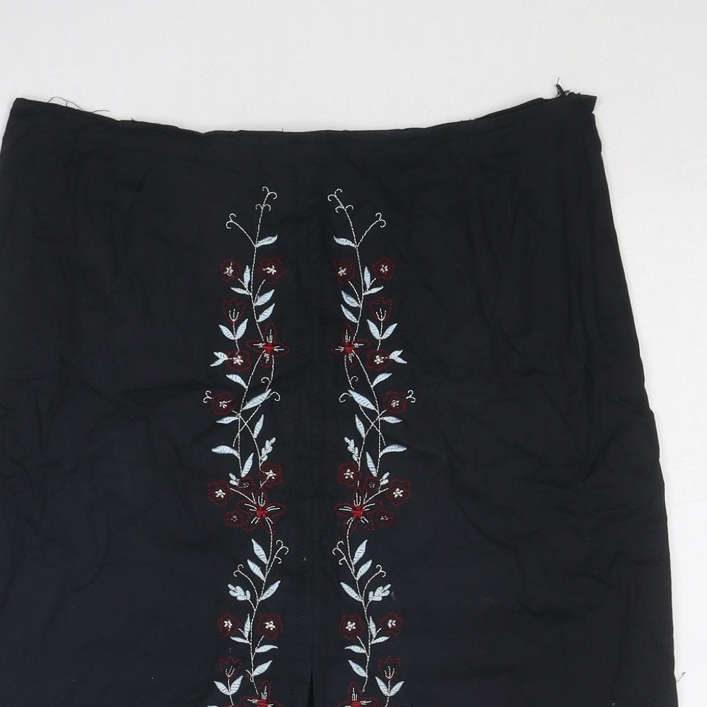 e.col.o.gie Womens Black Floral Cotton A-Line Skirt Size 8 Zip