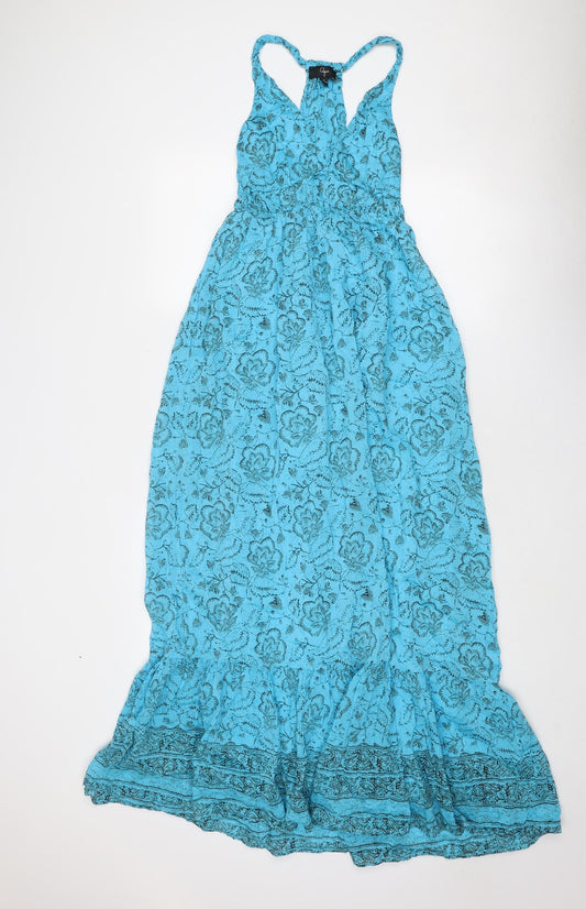 Aqua Womens Blue Geometric Cotton Maxi Size M V-Neck Pullover
