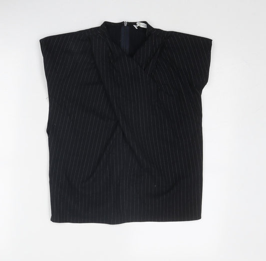 Zara Womens Blue Striped Polyester Basic Blouse Size M V-Neck - Front Detail