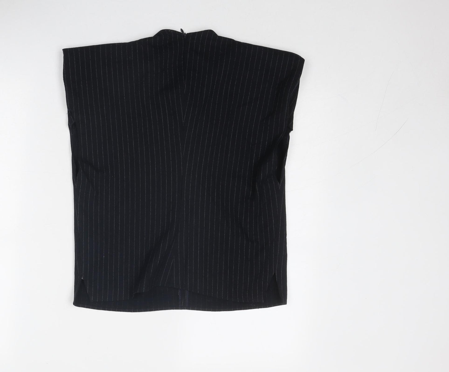 Zara Womens Blue Striped Polyester Basic Blouse Size M V-Neck - Front Detail