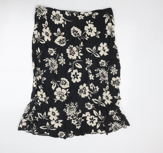 Marks and Spencer Womens Black Floral Linen Trumpet Skirt Size 20