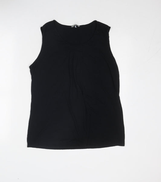 Marks and Spencer Womens Black Viscose Basic Blouse Size 16 Boat Neck - Pleat Front Detail